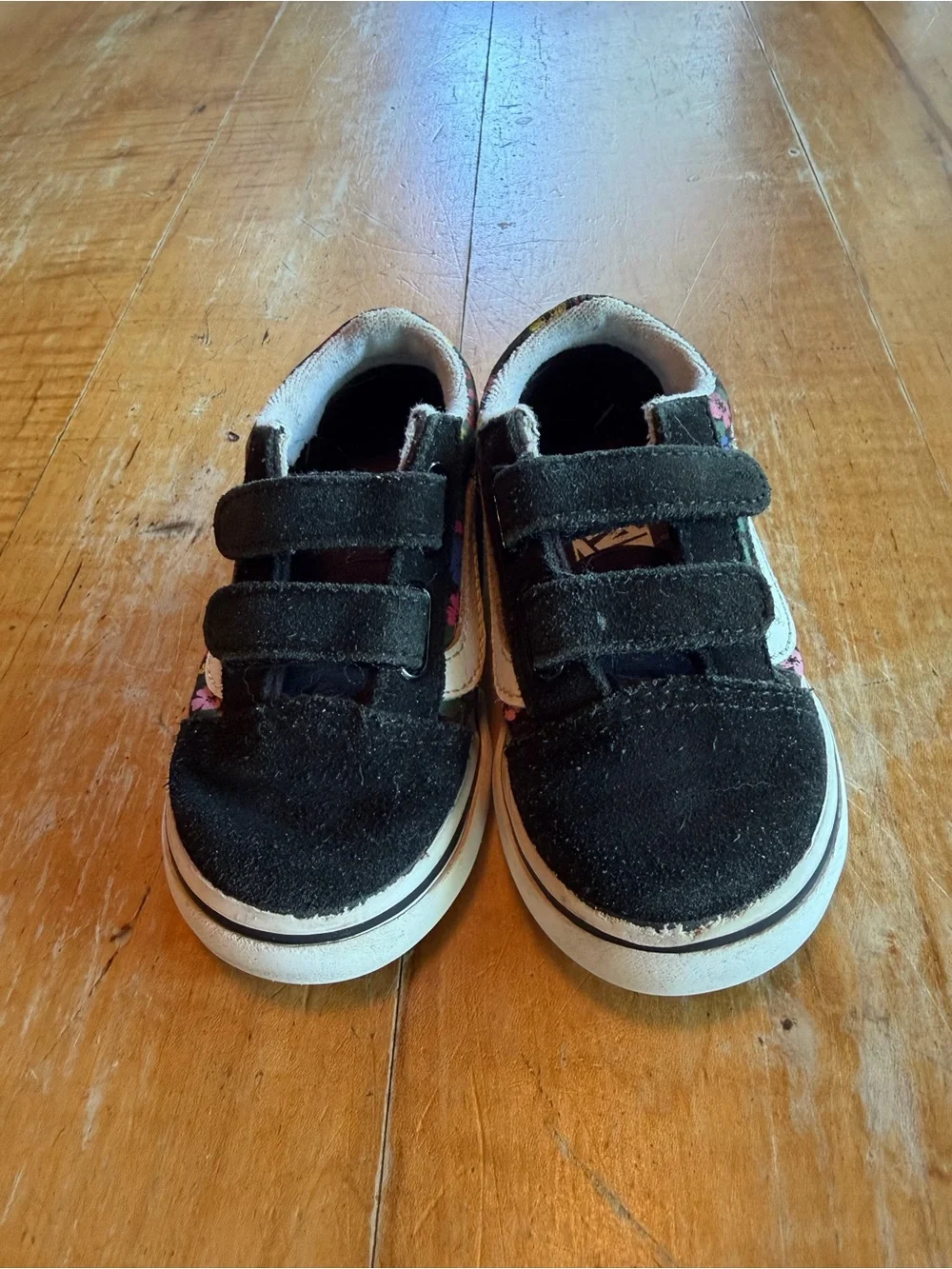 Vans Kids Black Floral Velcro Skate Shoes